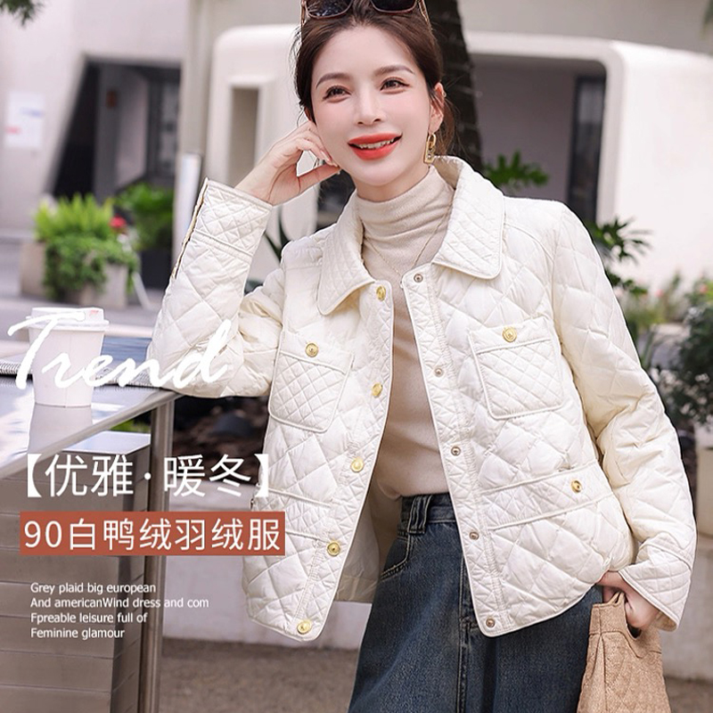 小香风轻薄羽绒服显瘦2025秋冬季新款韩版白鸭绒外套短款 3002