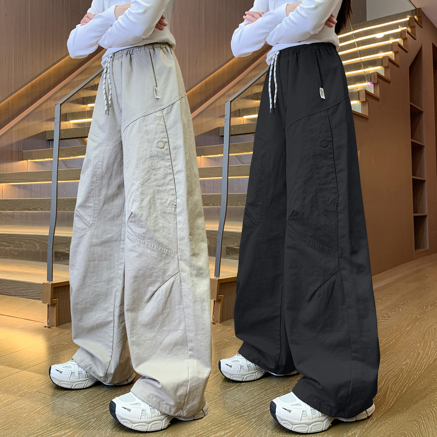 女童休闲裤2025秋季新款6-15岁中大童潮酷百搭工装裤初中生春秋款