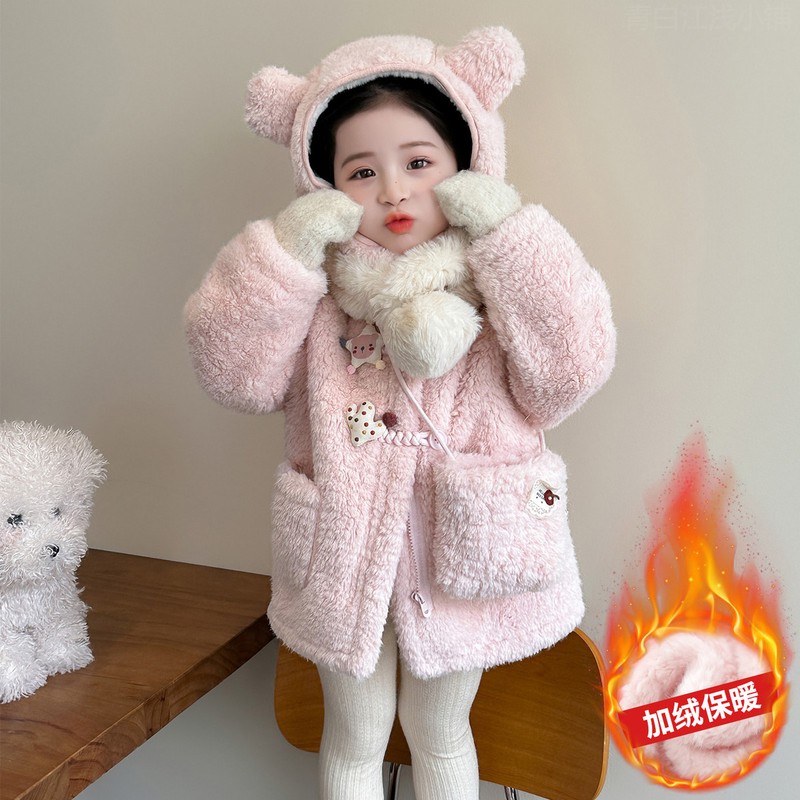 新疆西藏内蒙包邮女童秋冬季仙人掌加绒毛毛衣外套2025新款儿童加