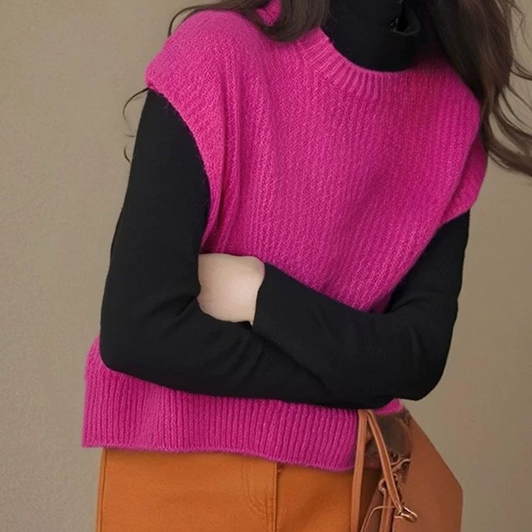 网红爆款针织马甲2025早春新款女韩系多巴胺色背心女外搭叠穿上衣