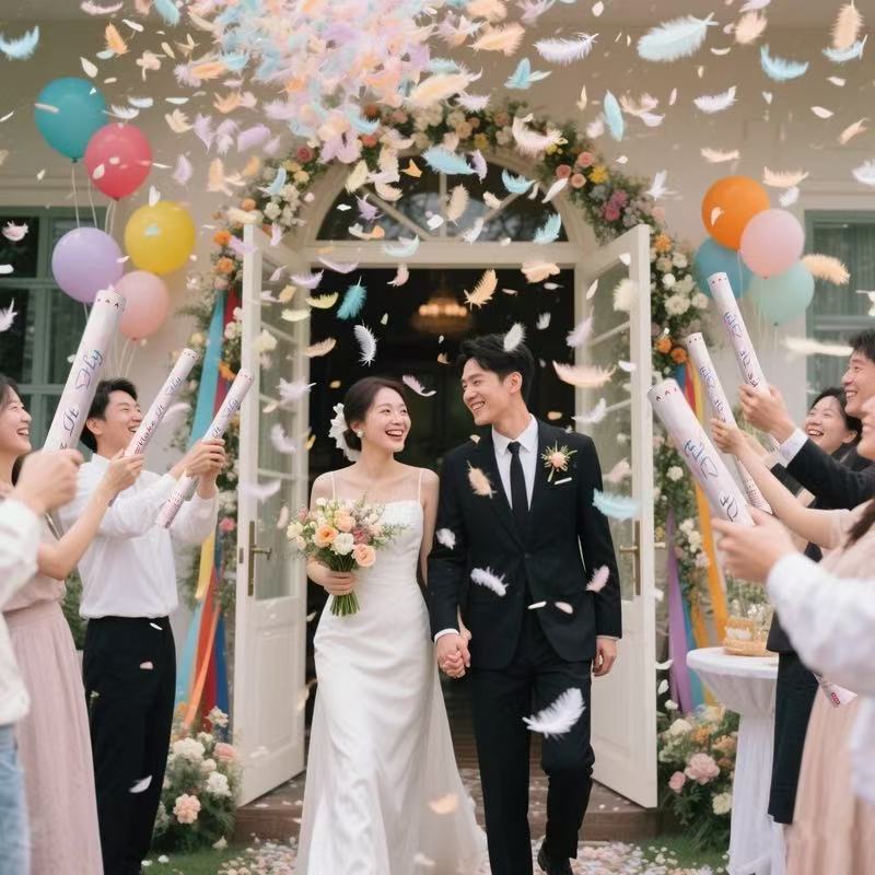 结婚羽毛礼花筒求婚礼炮手持喷花筒花瓣订婚生日求婚开业毕业创意