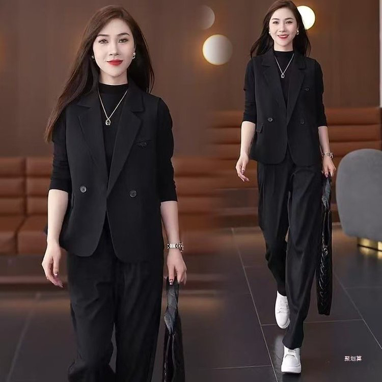 时尚套装女2025秋季新款时髦洋气西装马甲外套+阔腿裤气质两件套