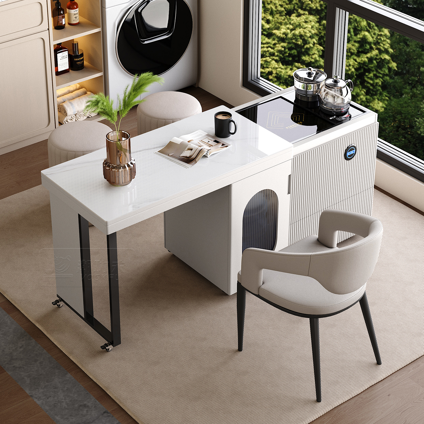 现代简约伸缩升降移动茶几阳台客厅第六代升降茶盘一体式泡茶桌