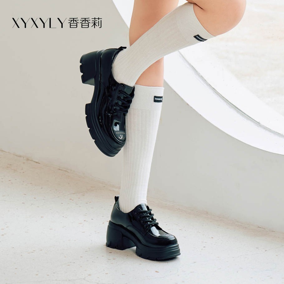 香香莉2025秋新款31026英伦风高跟小皮鞋女厚底单鞋软皮粗跟女鞋