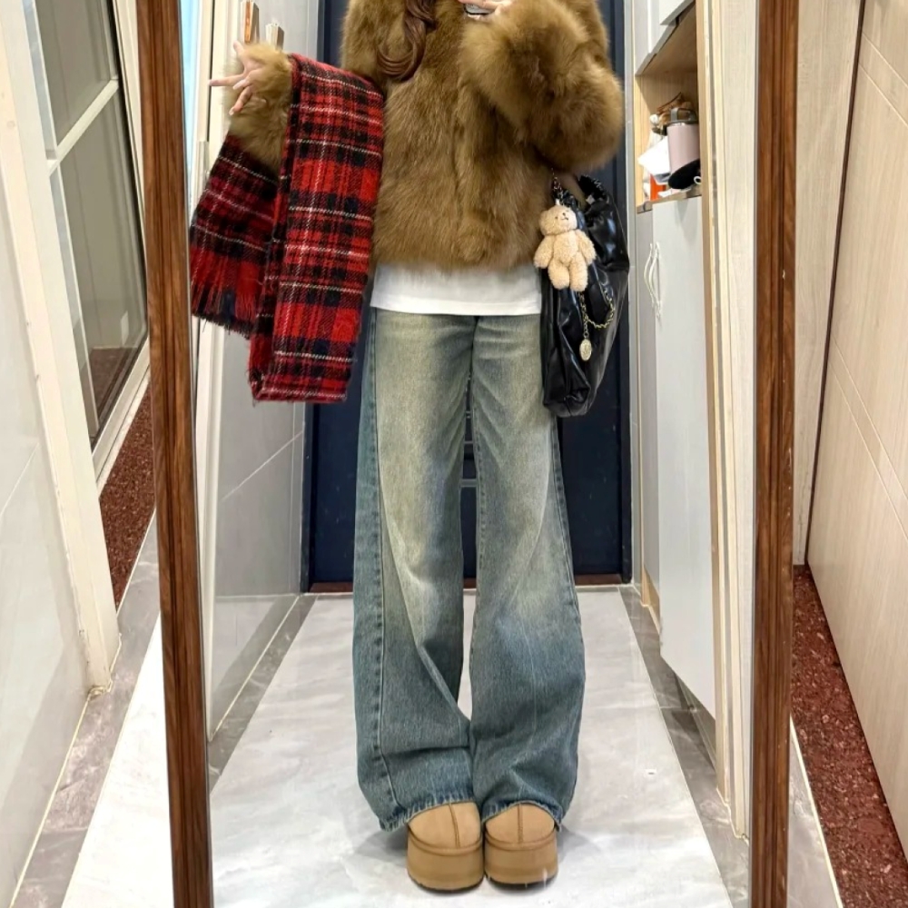 美式复古慵懒简约牛仔裤女2025秋季新款显瘦显高垂感百搭喇叭裤子