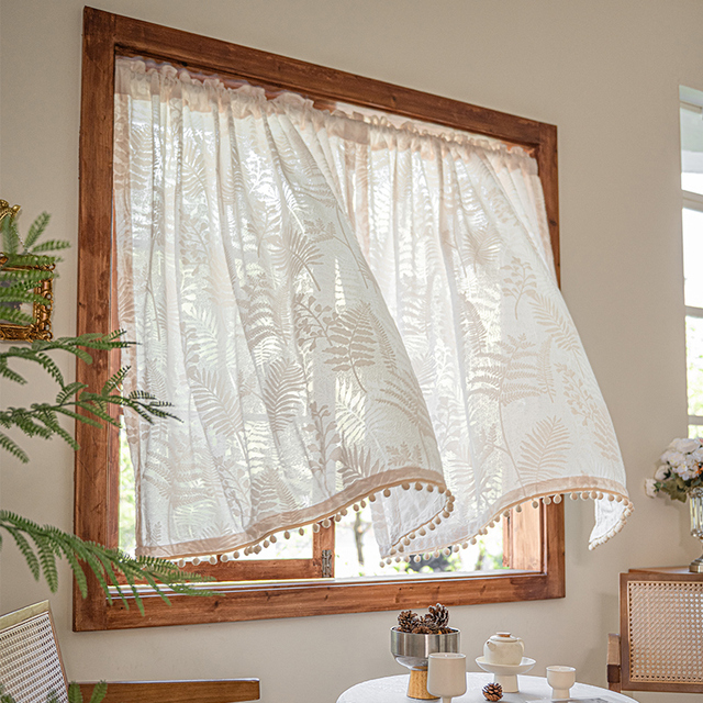 窗帘透光不透人纱帘2025新款蕾丝免打孔安装一整套飘窗白纱遮挡帘