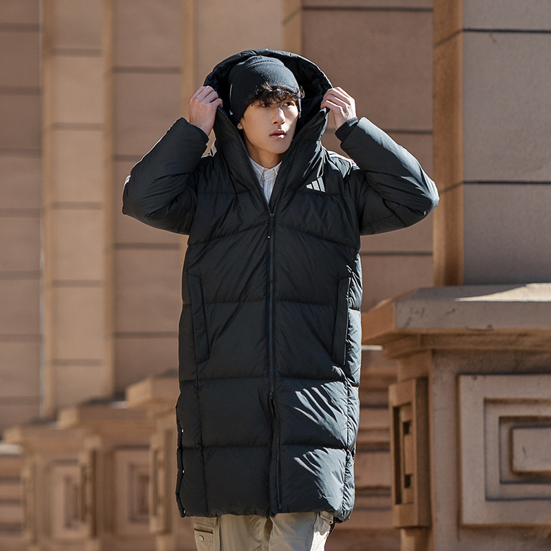 【上新】阿迪达斯长款羽绒服男装冬季新款保暖防风运动服外套KC2498