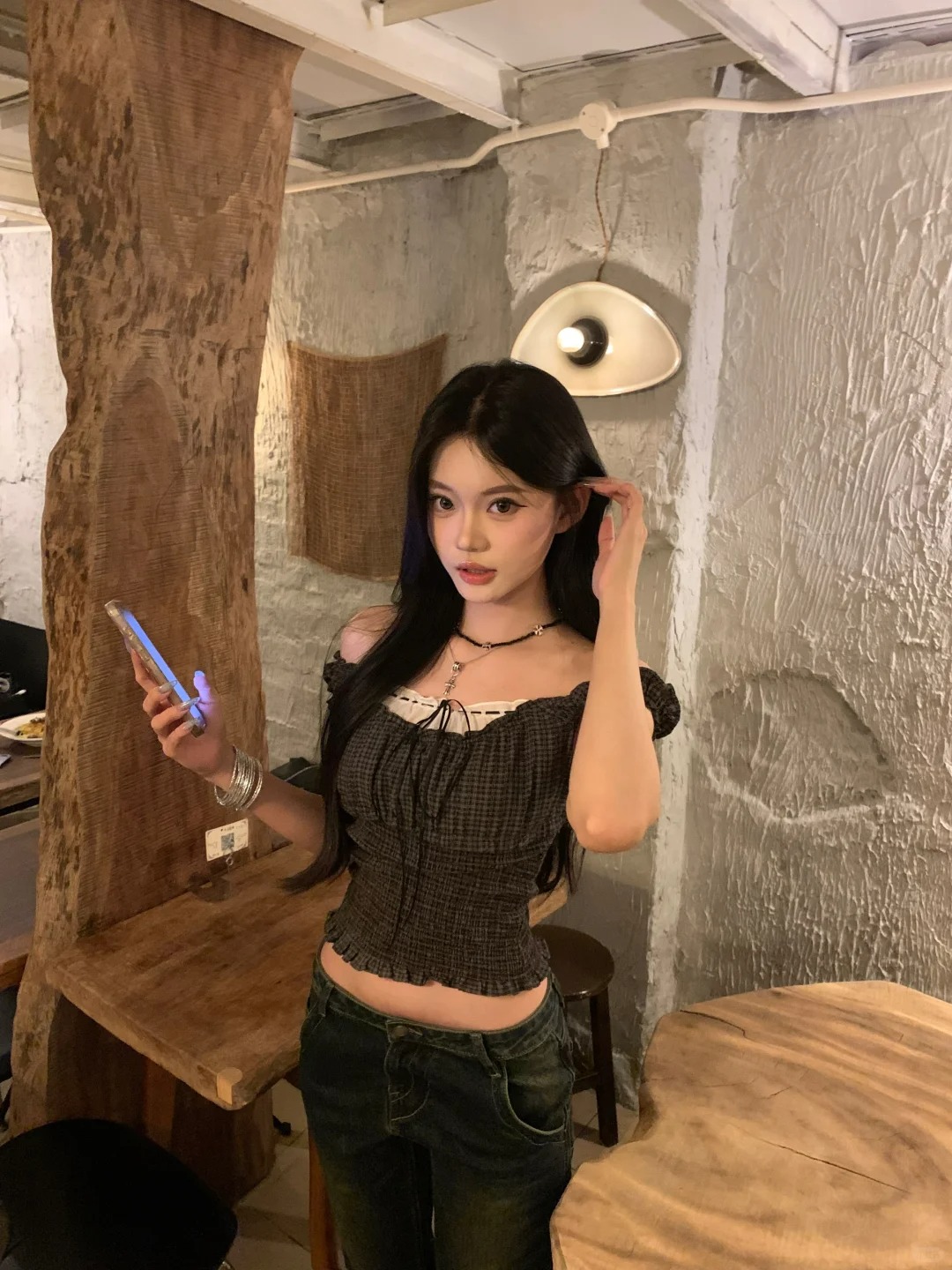 法式复古蕾丝花边方领短袖衬衫女2025早秋新款显瘦低腰牛仔裤套装