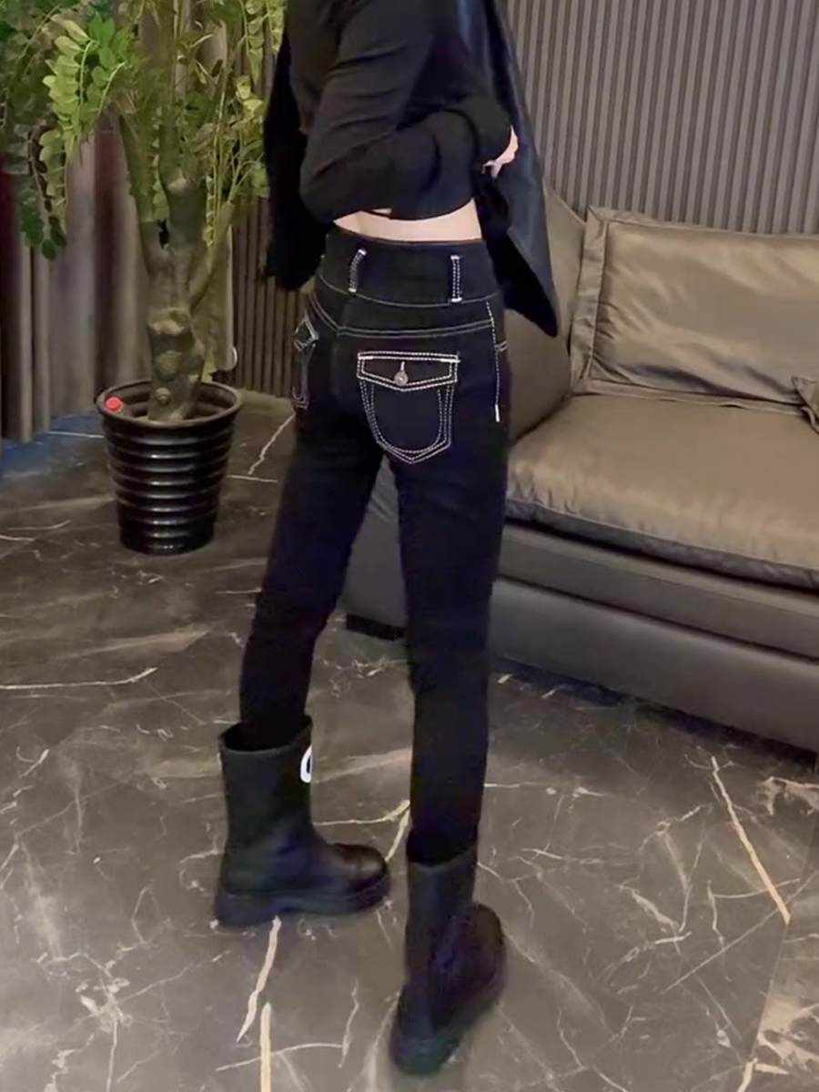 2025年早季新款爆款高腰牛仔小脚裤黑色显瘦小个子九分铅笔牛仔裤