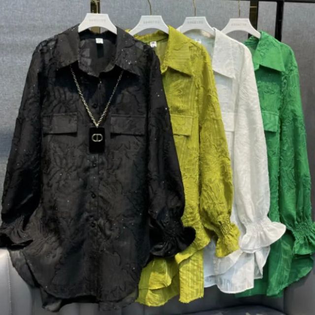 2025春季新款宽松休闲衬衫女加长加宽设计满天星洋气时尚百搭上衣