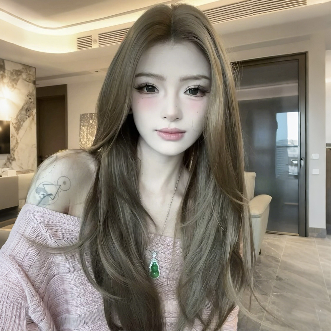 《柏林千金》青木亚麻灰棕色高层次大蕾丝进口丝假发女