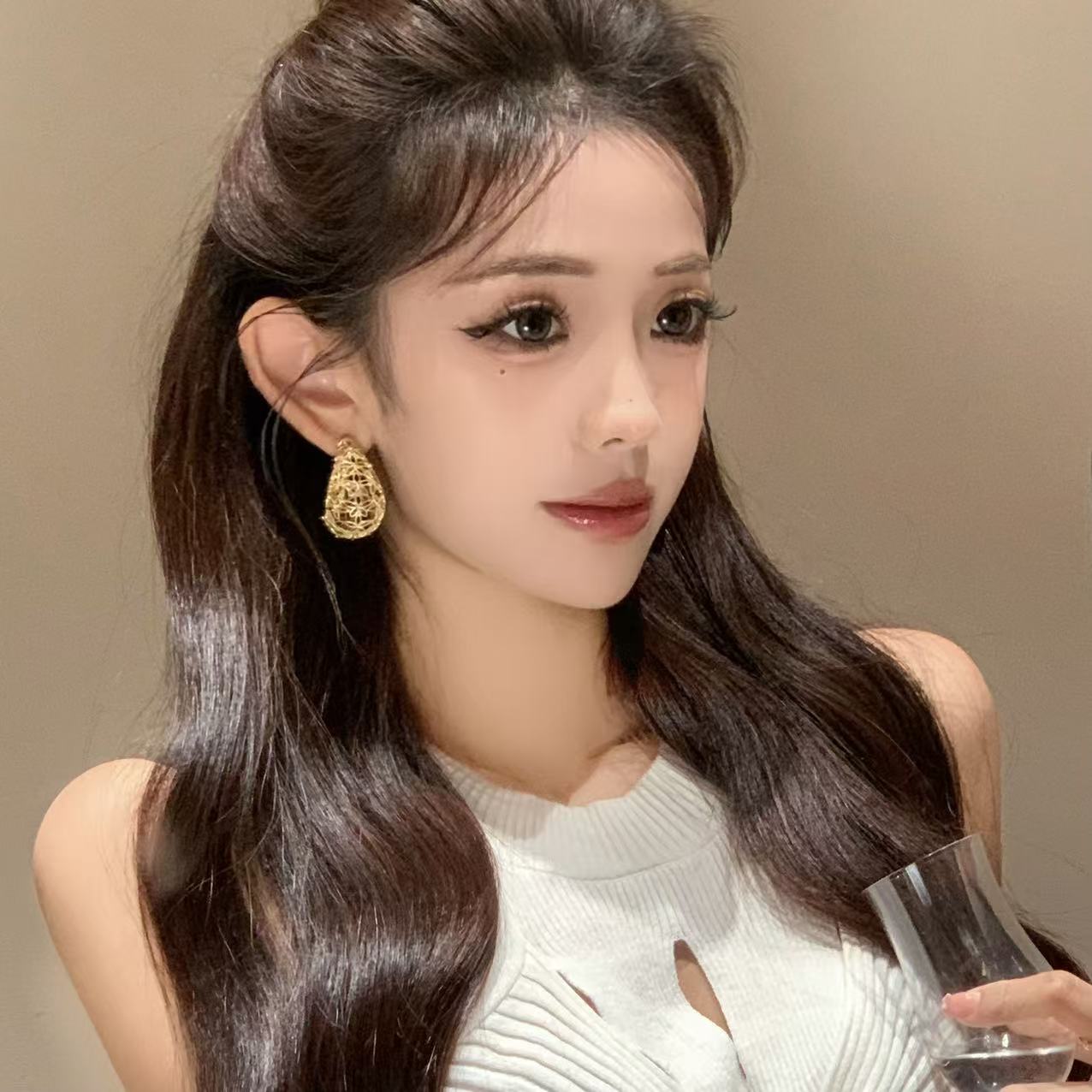 FULL GIRLISH耳环00667金色几何花朵轻奢气质耳钉耳饰