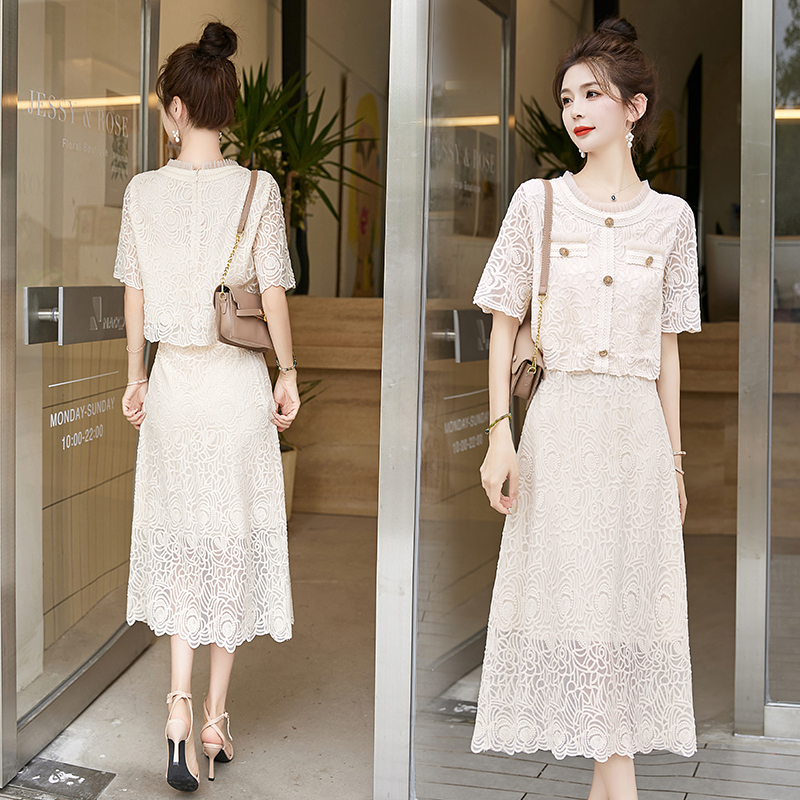 法式小香风蕾丝套装女2025年夏季新款高级感气质名媛半身裙两件套