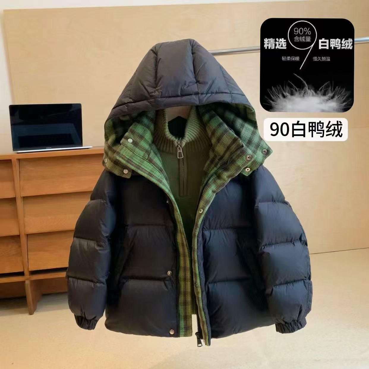 【一歌时代】潮童羽绒服90白鸭绒连帽亲子男童保暖加厚羽绒服YG6612