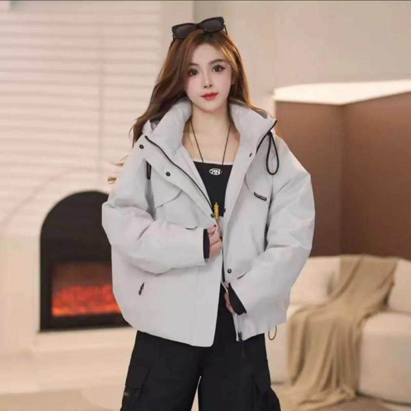 加厚极简风连帽长袖棉服女2025年秋冬新款韩版减龄显瘦冲锋衣外套