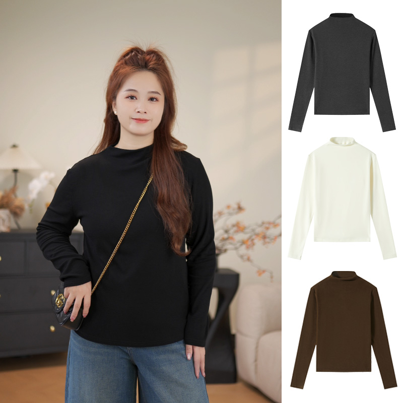 映晴加绒磨毛大码女装小立领打底衫百搭长袖半高领遮肉内搭T恤6