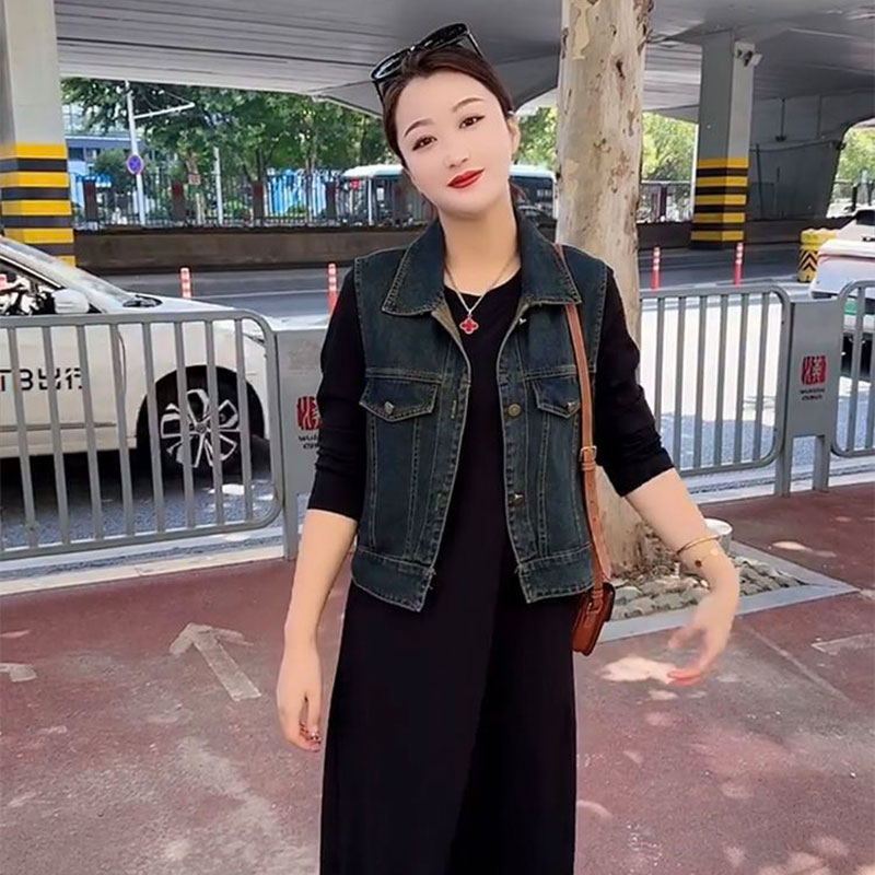 港风复古牛仔马甲女春秋季新款休闲宽松百搭背心无袖坎肩马夹上衣