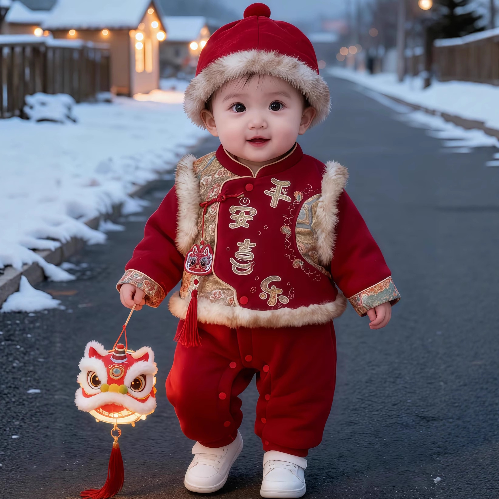 婴儿连体衣服冬季宝宝哈衣周岁礼服拜年服过年红色喜庆加厚外出服