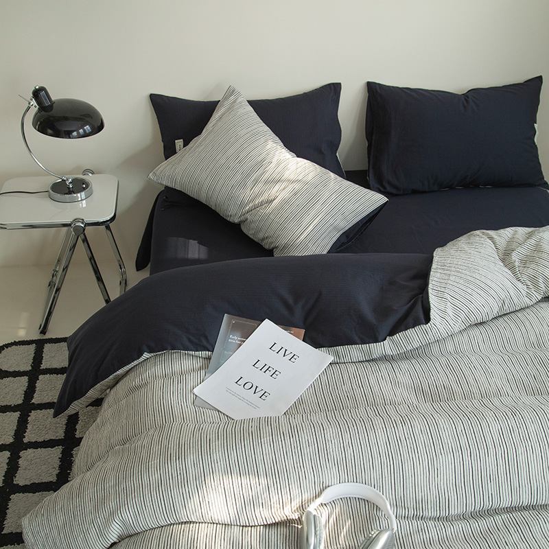 高级感简约提花四件套纯棉全棉轻奢侘寂风被套床单床笠床上用品