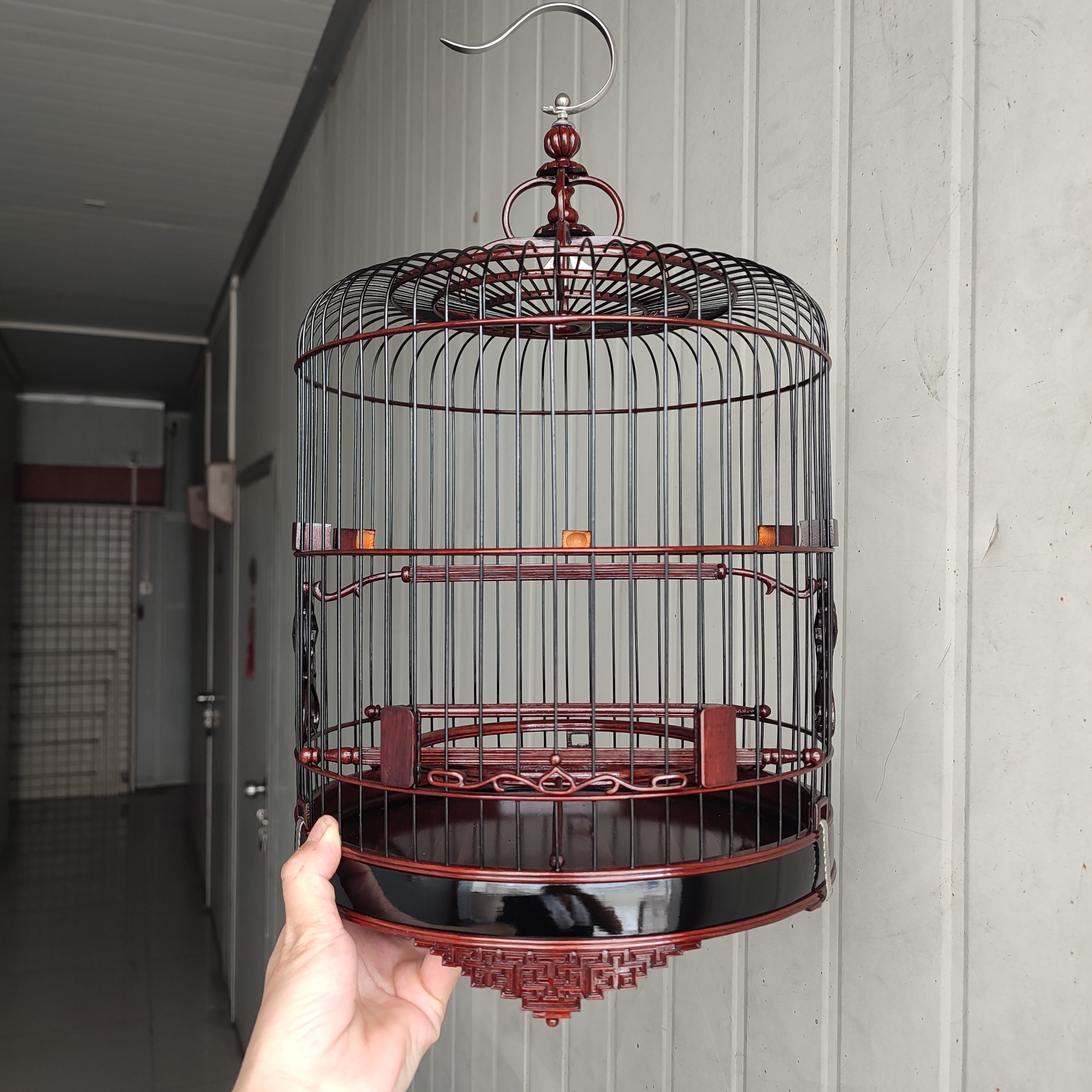 高档52/56枝24/26略加高黑枝生漆圆形万字脚绣眼黑白清远鸟笼广笼