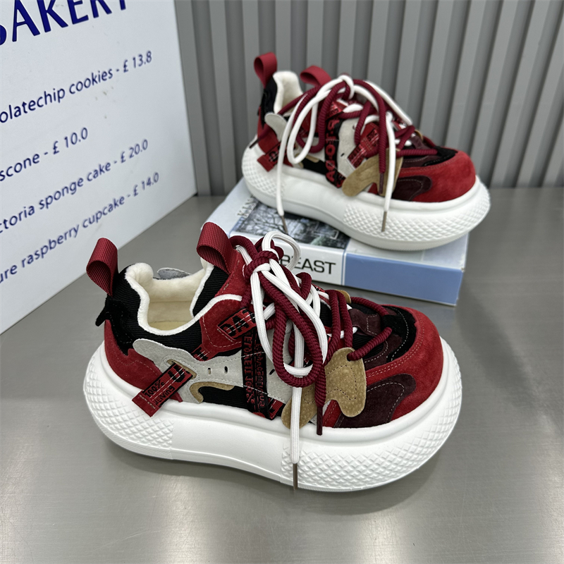 女款时尚休闲百搭厚底加绒加厚新款高定舒适拼色拼接小众韩版潮流