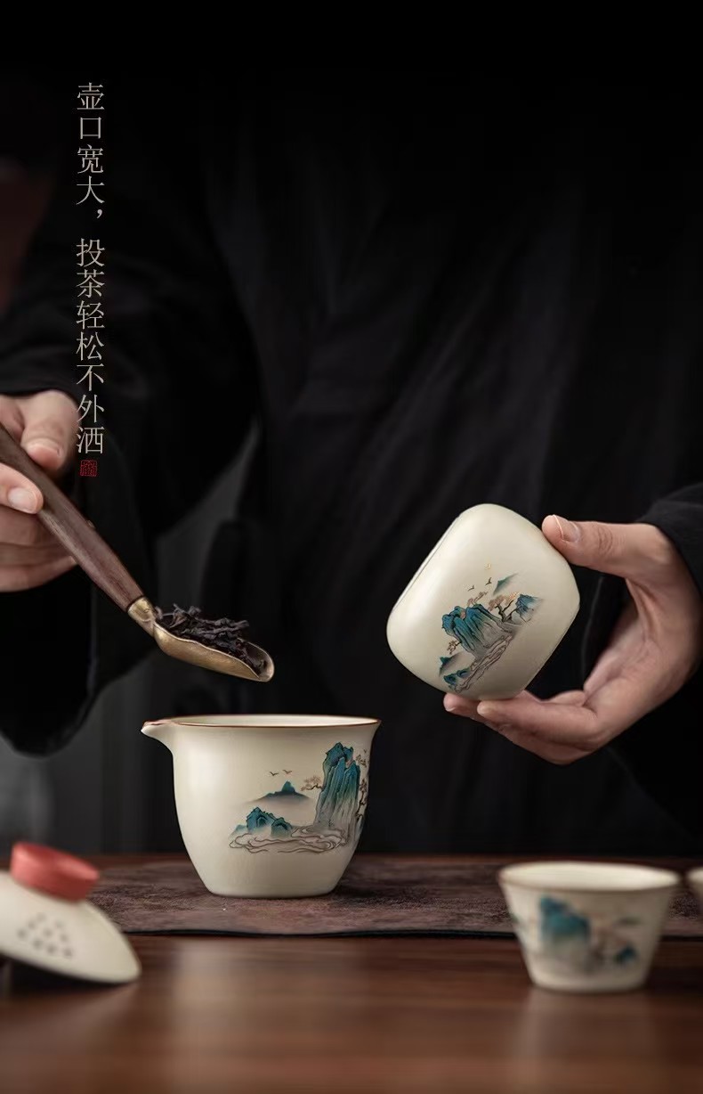 汝窑旅行茶具套装便携简约陶瓷喝茶快客杯功夫户外露营收纳泡茶器