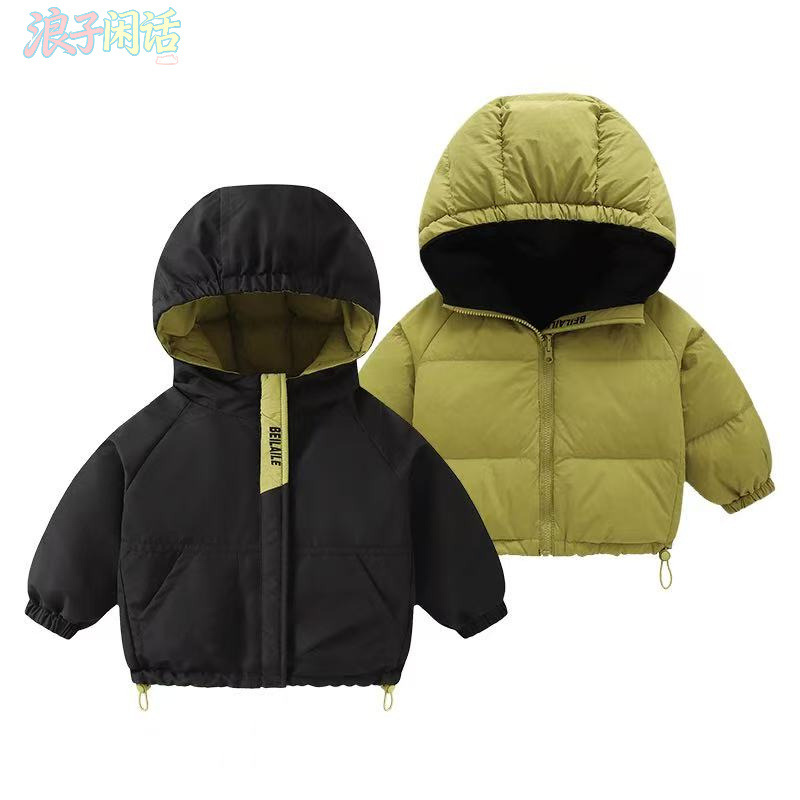 新款冬季儿童两面穿黑绿色连帽棉服男女童保暖外套潮加厚秋冬