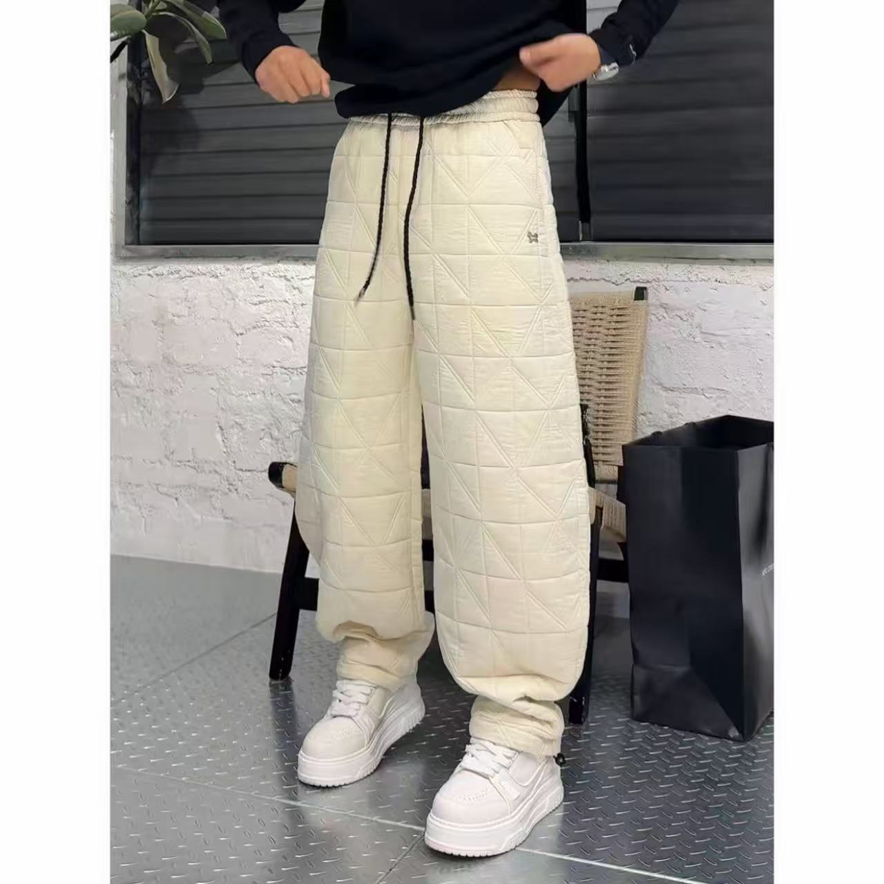 【高品质】小马标菱形格棉裤冬季加厚保暖户外防寒休闲裤