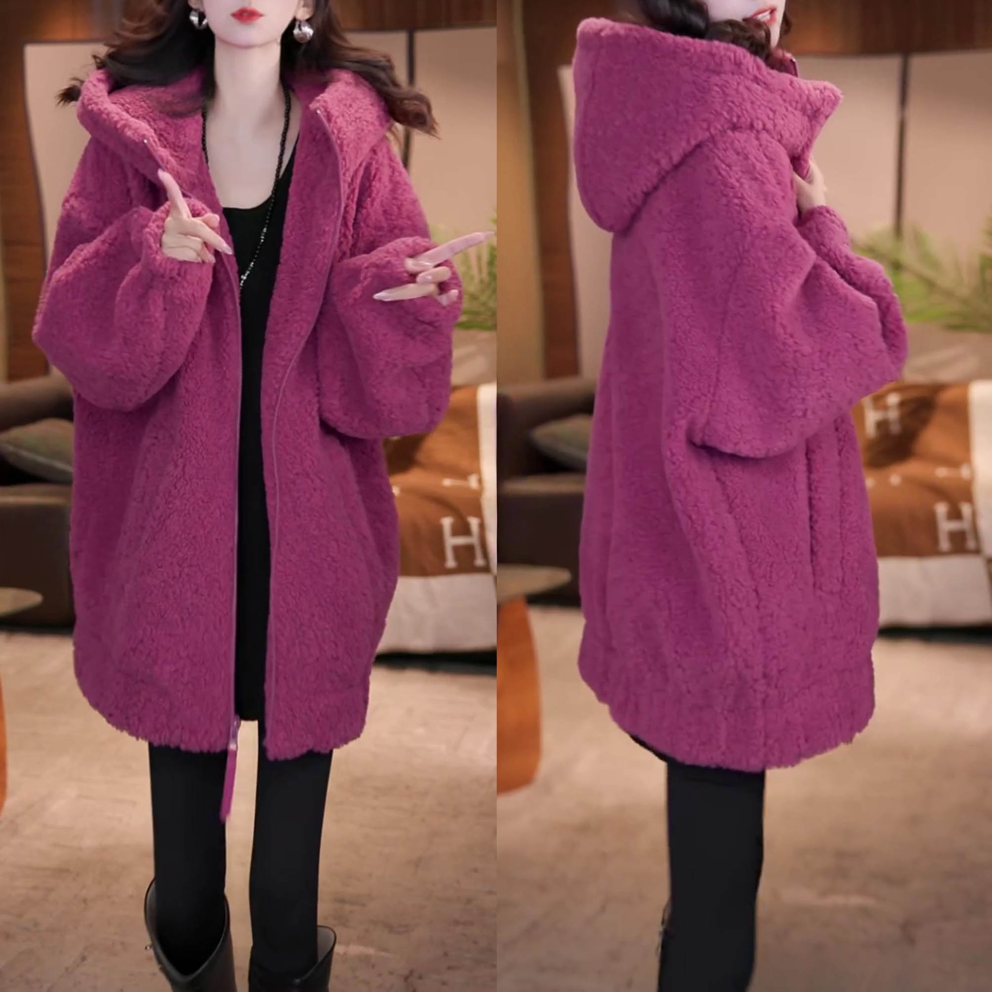 时尚高级感加厚保暖连帽上衣2025冬季新款洋气宽松显瘦百搭短外套