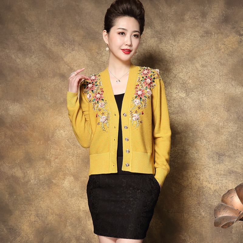 亿喜绣秋冬新款婚礼妈妈针织开衫中老年女装羊毛衫绣花毛衣81905