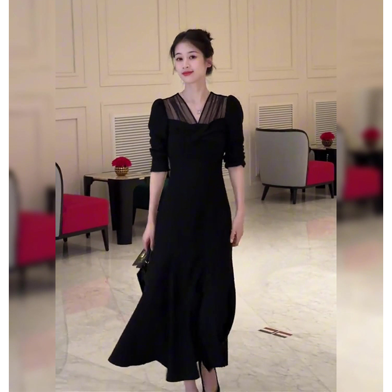 大码黑色连衣裙女2025秋季新款高级感法式裙子内搭长裙气质裙子