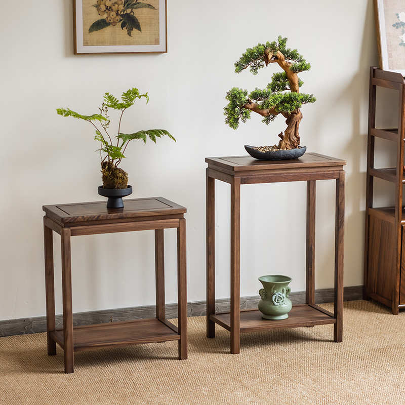 北美黑胡桃花架全实木落地式长方形置物架鱼缸架盆景架