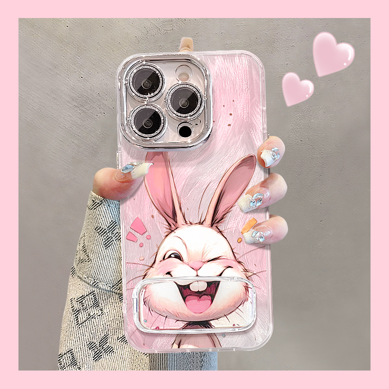 大门牙兔子适用苹果15华为vivo/oppo小米iPhone精孔羽纱纹手机壳