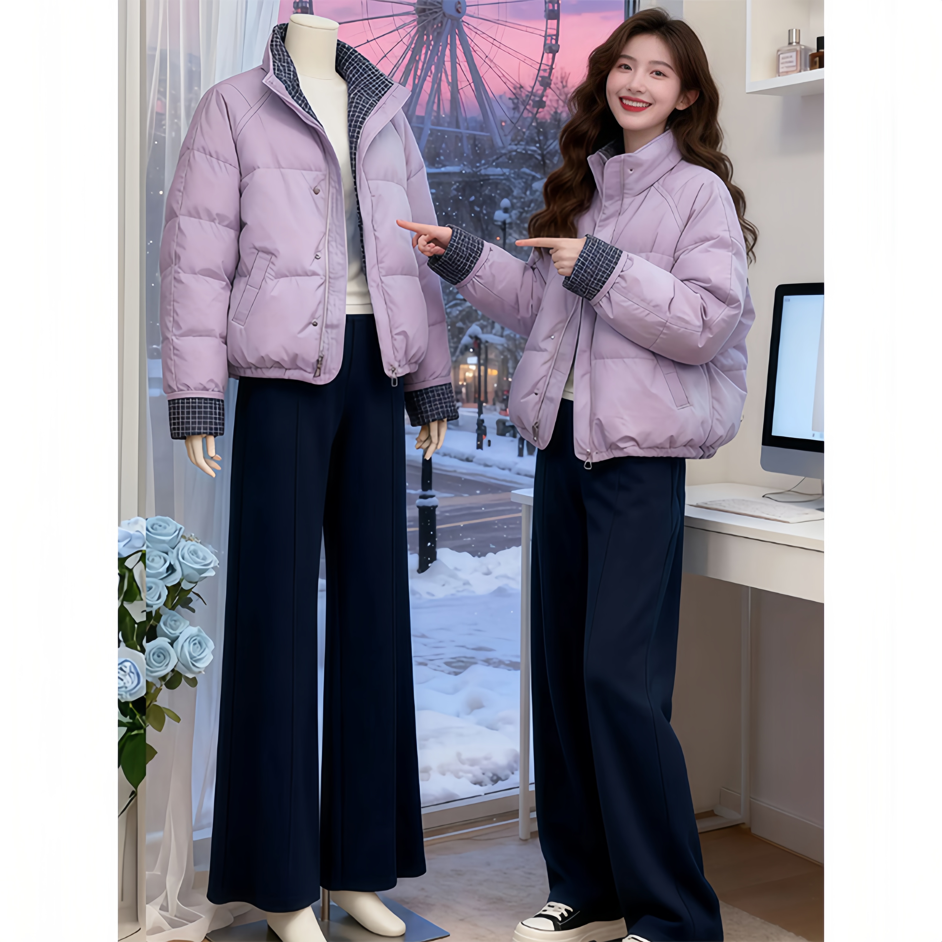 气质温柔风立领面包服女秋冬短款棉服外套小个子减龄保暖外套