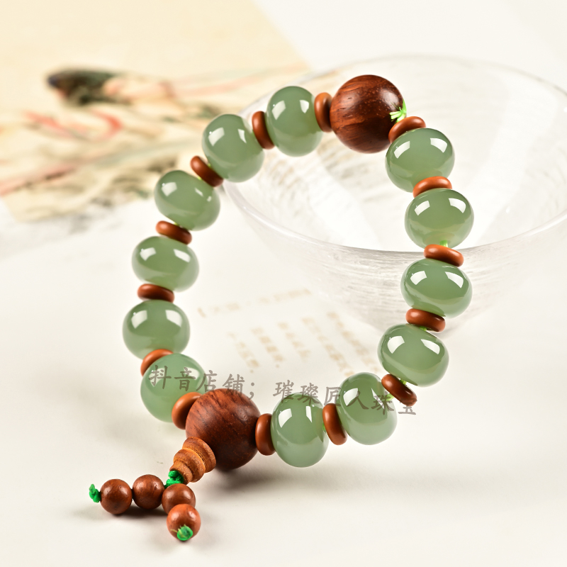和田玉手链男士女款玉石手串湖水青檀木单圈珠串转运珠玉手链礼物