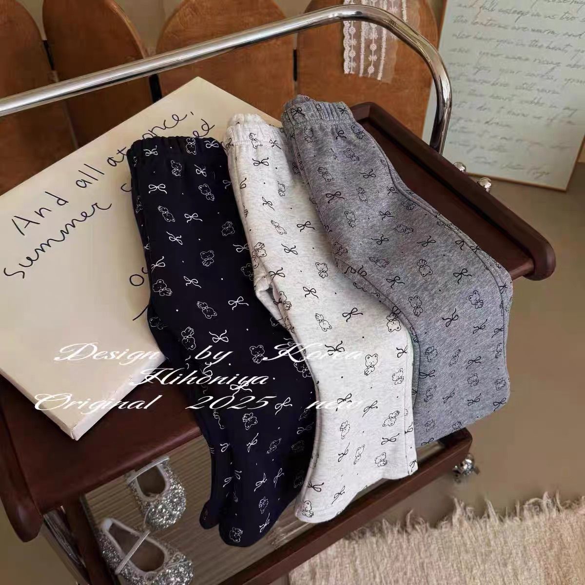 女童喇叭裤2025春秋新款裤子儿童春秋洋气休闲裤幼儿园森系印花潮