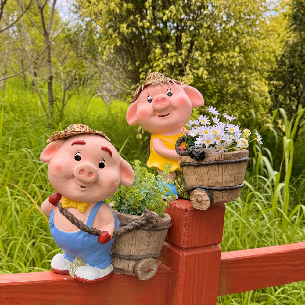 可爱卡通猪弟弟猪妹妹大花盆户外花园庭院种植盆栽装饰品摆件