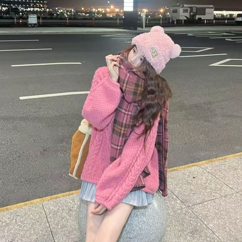 【温柔甜妹】粗线麻花软糯套头毛衣女秋冬外穿慵懒风中长款针织上衣