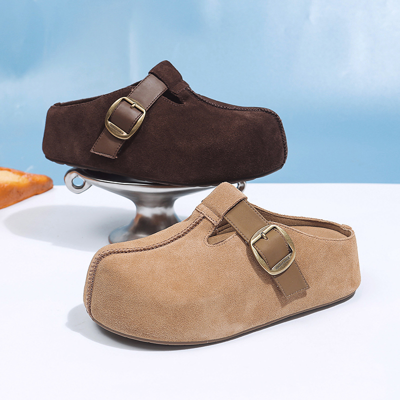 厚底增高5cm勃肯半拖鞋女2025秋季新款百搭休闲一脚蹬懒人包头拖