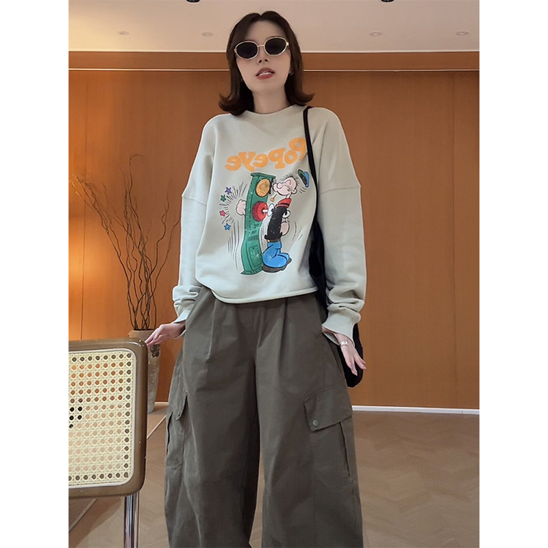 韩版卡通趣味印花圆领长袖卫衣春秋2025年新款休闲宽松慵懒风上衣