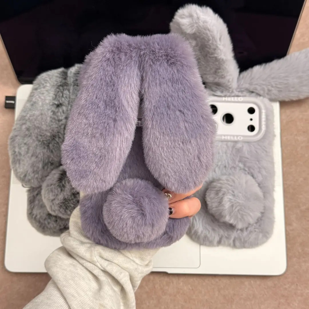 秋冬紫灰色兔子适用iPhone17promax苹果13手机壳14小众15pro女air