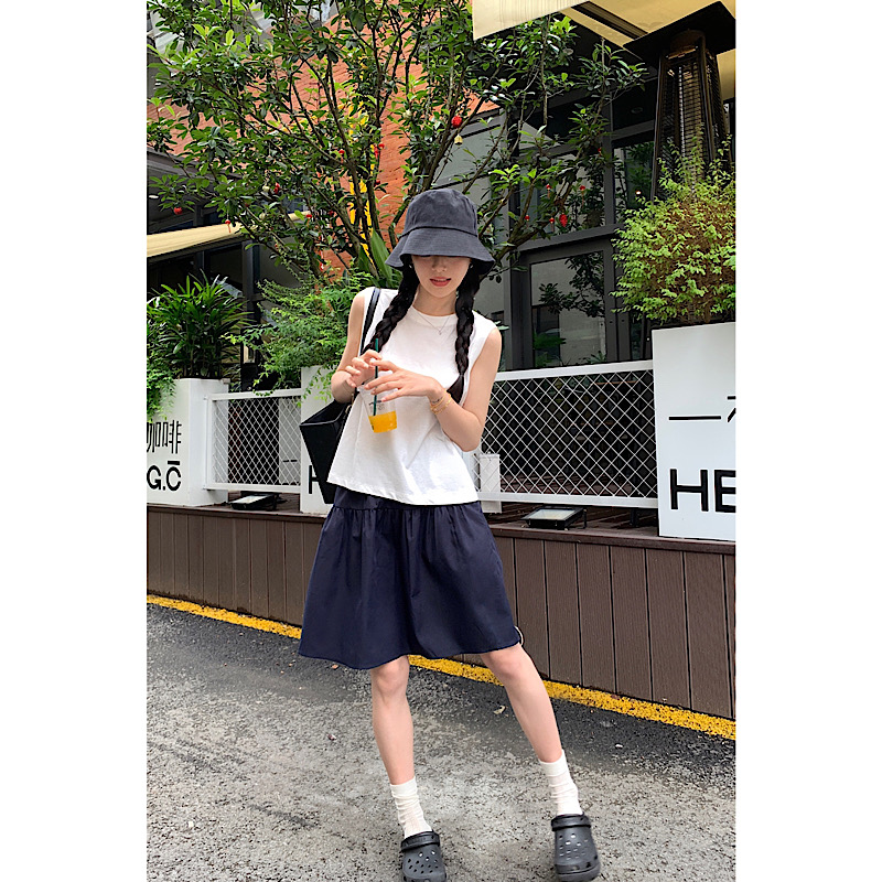 日系休闲松紧半身裙短裙女2025春夏季新款百搭显瘦宽松休闲运动裙