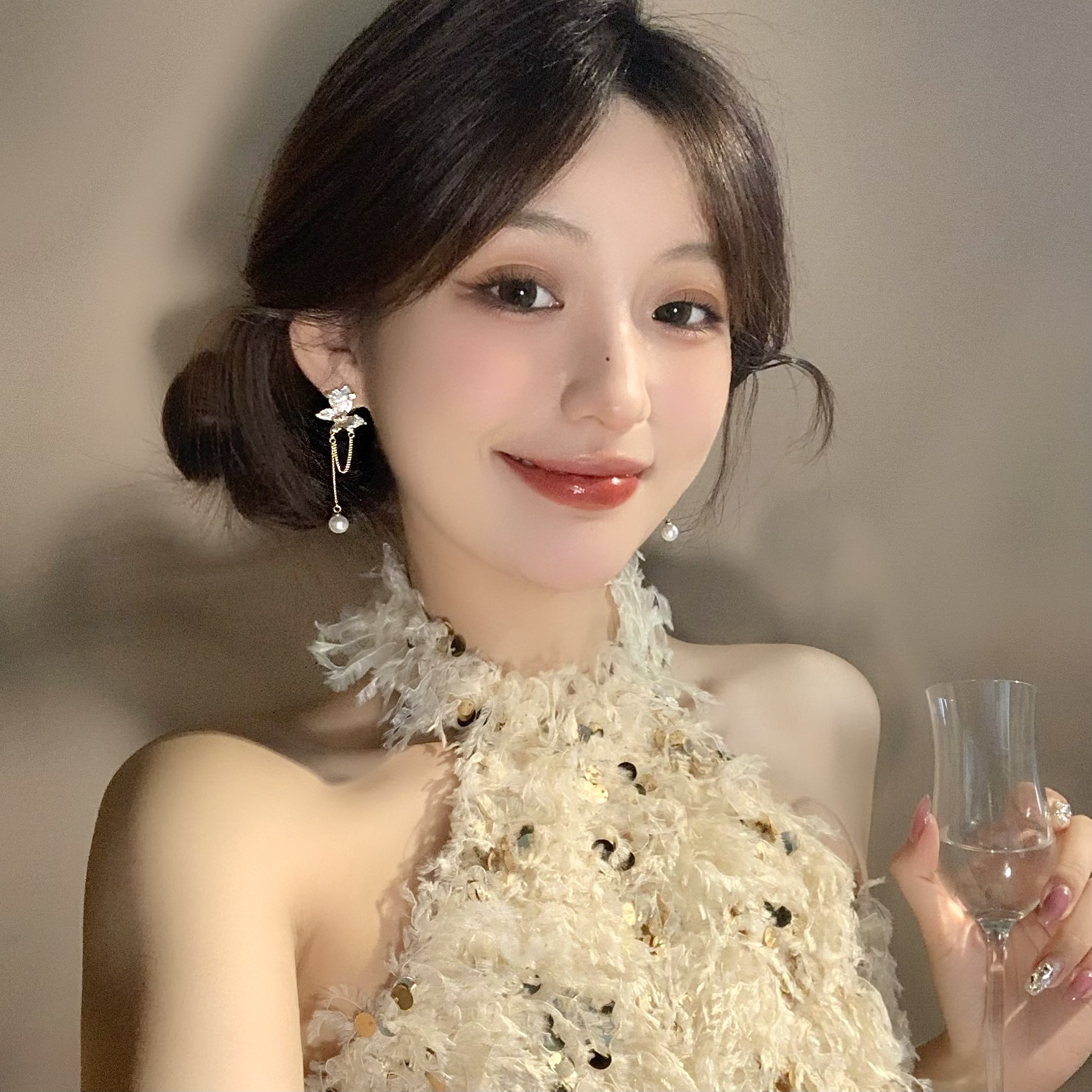 FULL GIRLISH耳环02071气质长款蝴蝶耳钉耳饰