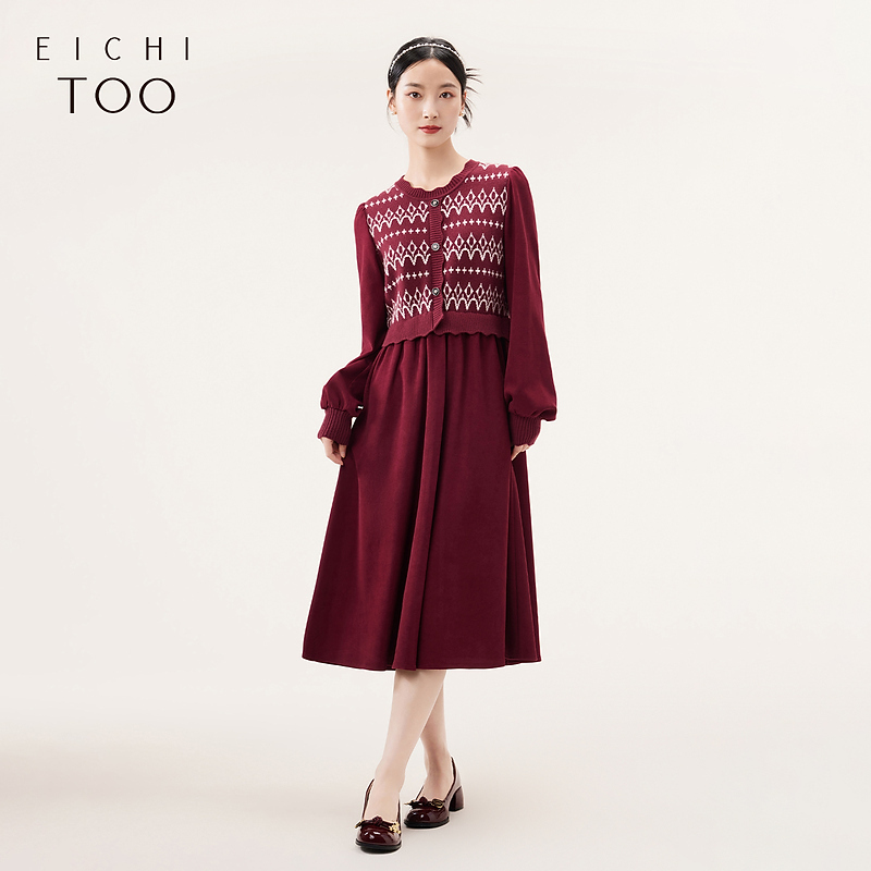 A爱居兔民俗风时尚宽松长袖连衣裙EQLCJ3N005A