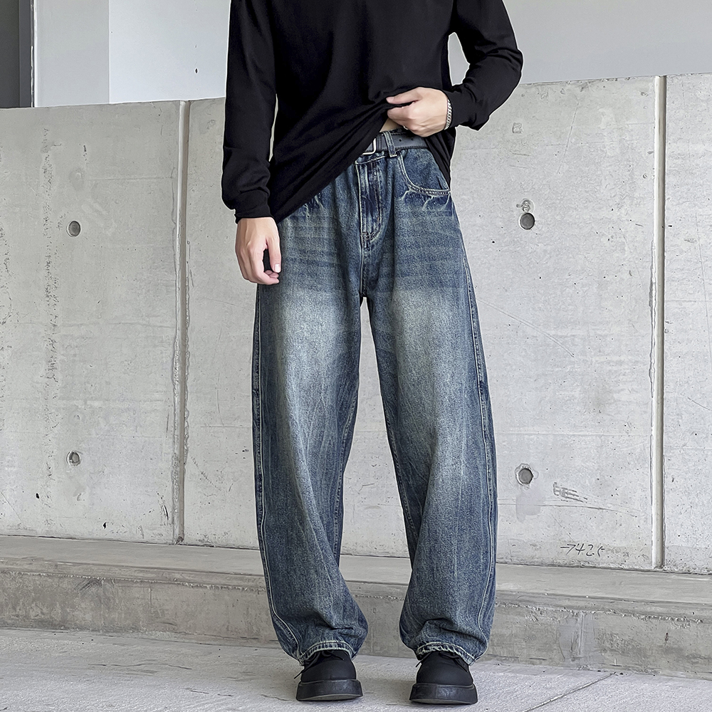 美式水洗复古高街牛仔裤男2025春秋新款宽松弯刀裤百搭直筒阔腿裤