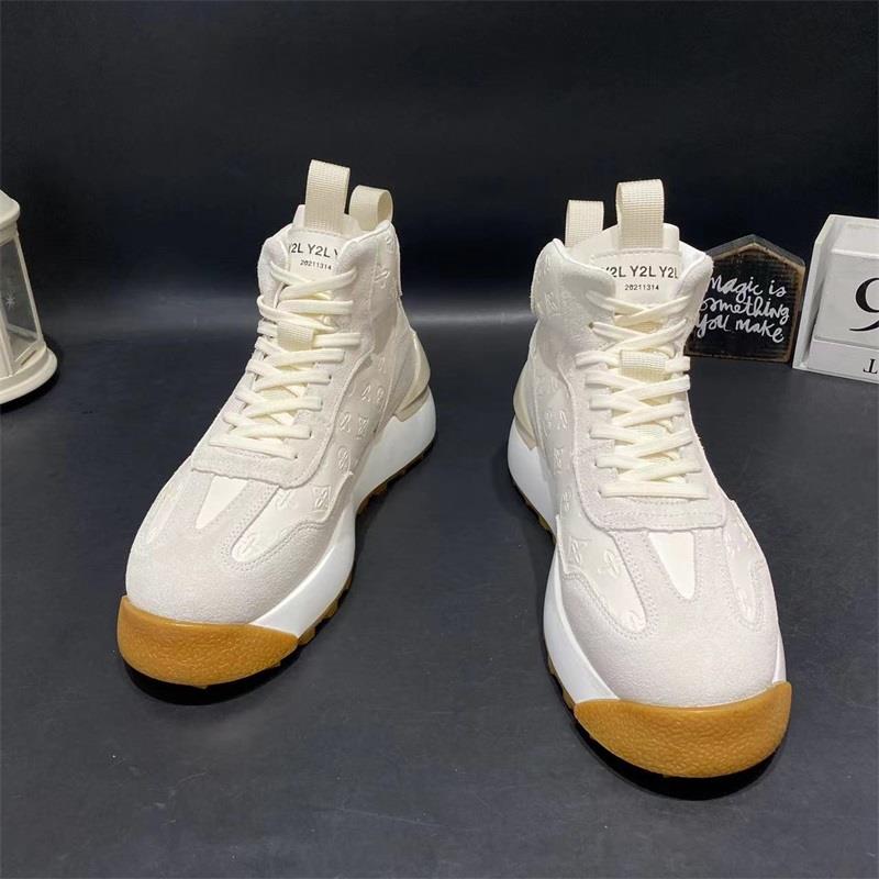 国潮风男鞋高帮系带秋冬高端字母印花休闲鞋韩版厚底学生ins板鞋