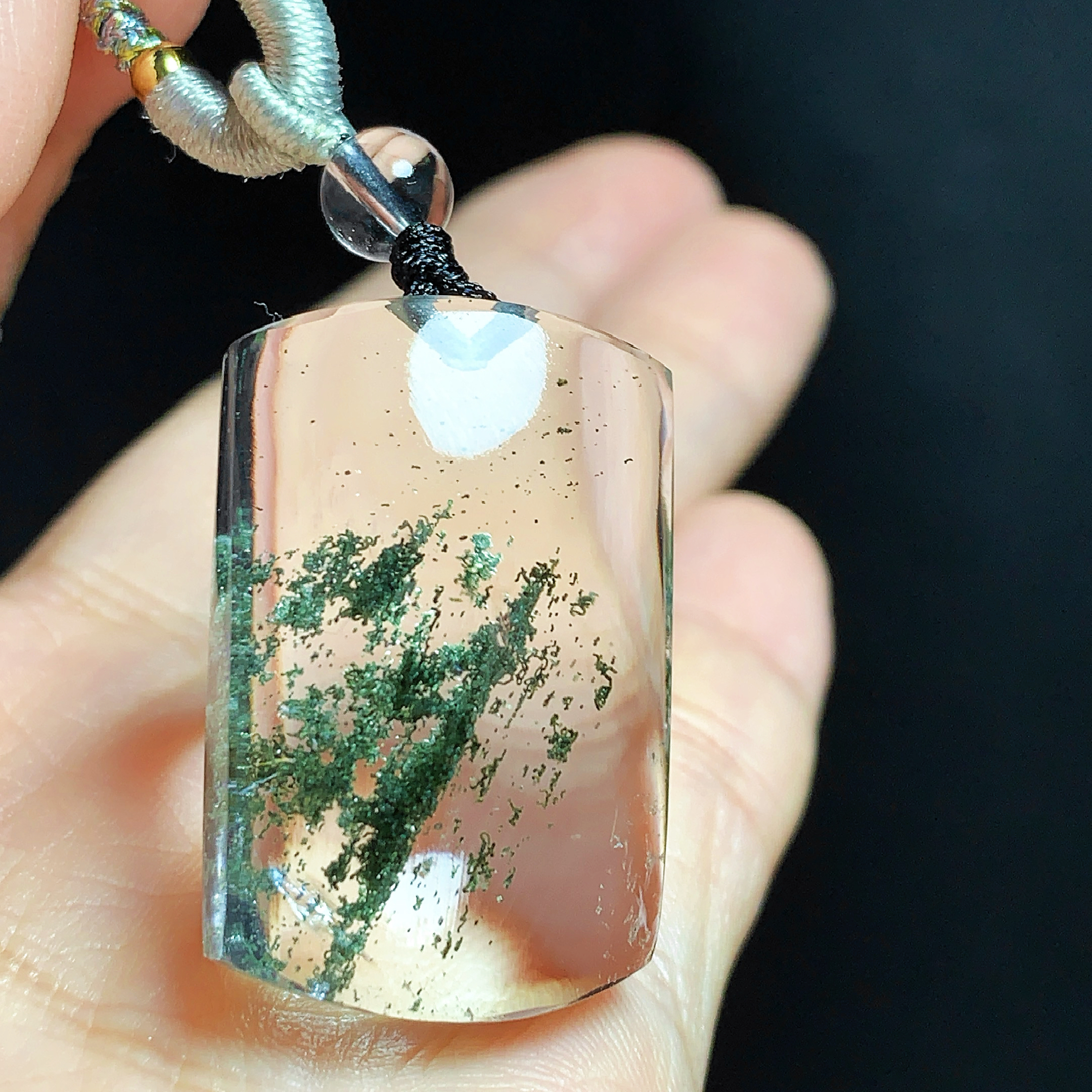 东海水晶天然绿幽灵水晶吊坠毛衣链无事牌绿幽灵纯天然100%真品