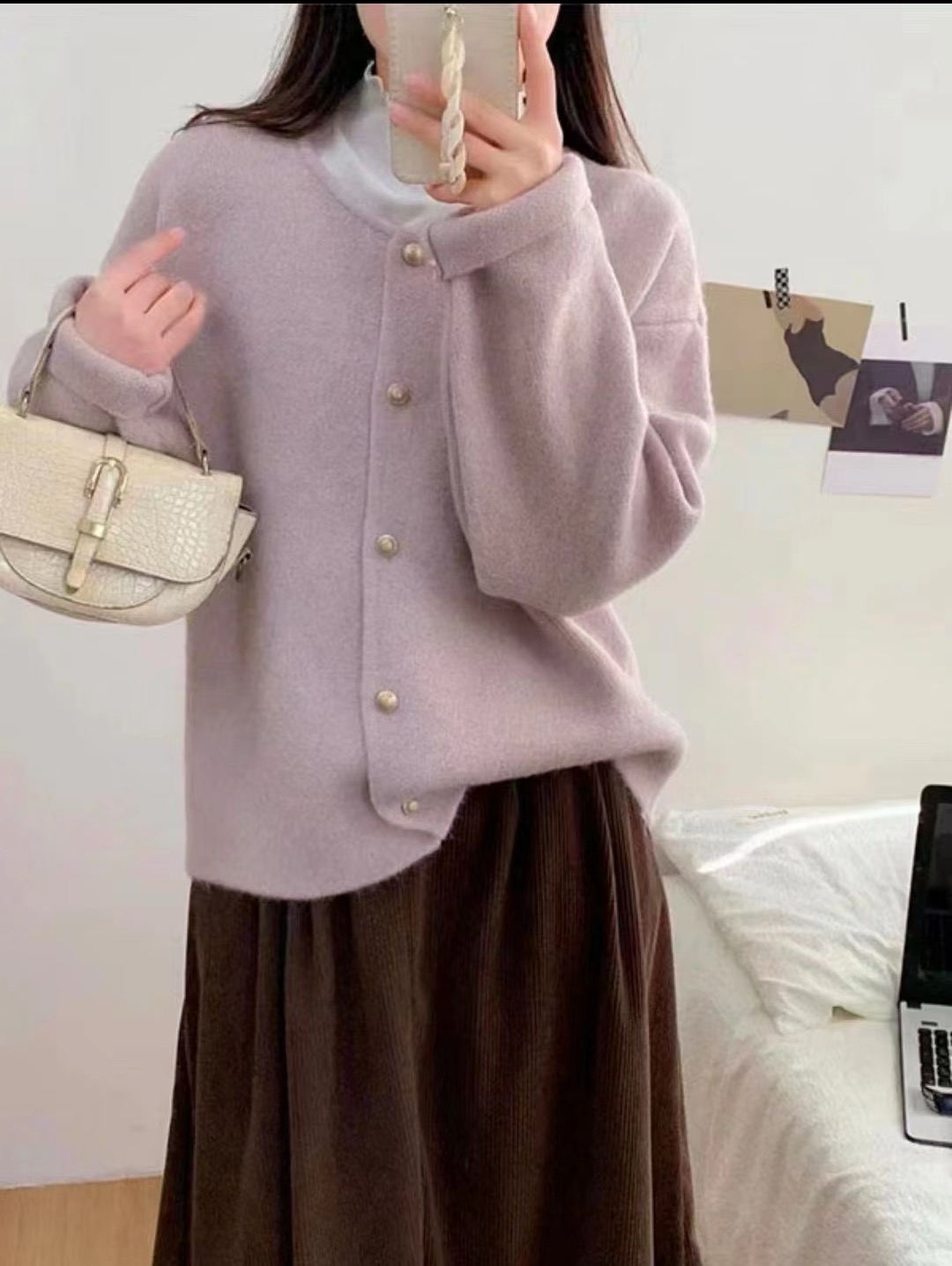 【原版正版】软糯亲肤高密度圆领小香风韩系小金扣针织开衫8