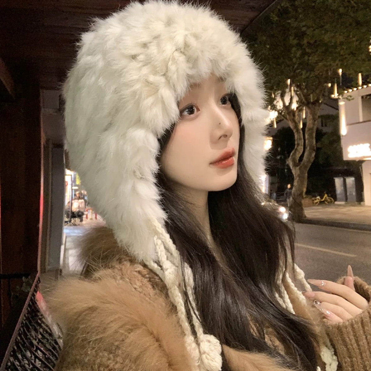 民族风手工针织毛绒帽冬季韩版显脸小护耳帽加厚保暖流苏