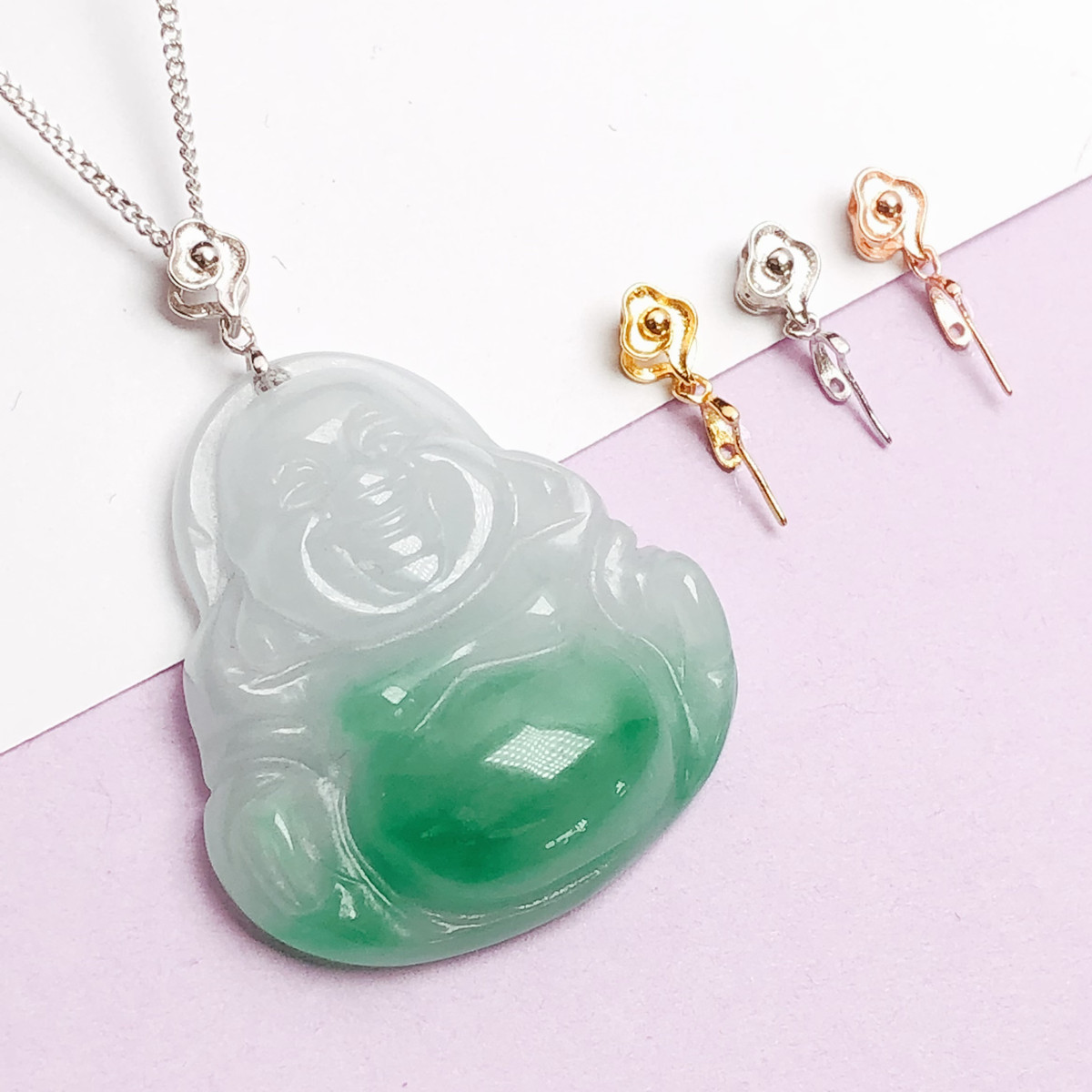 925银银制品 925纯银针式扣迷你吊坠扣diy配件祥云斜孔玉扣玉佛扣